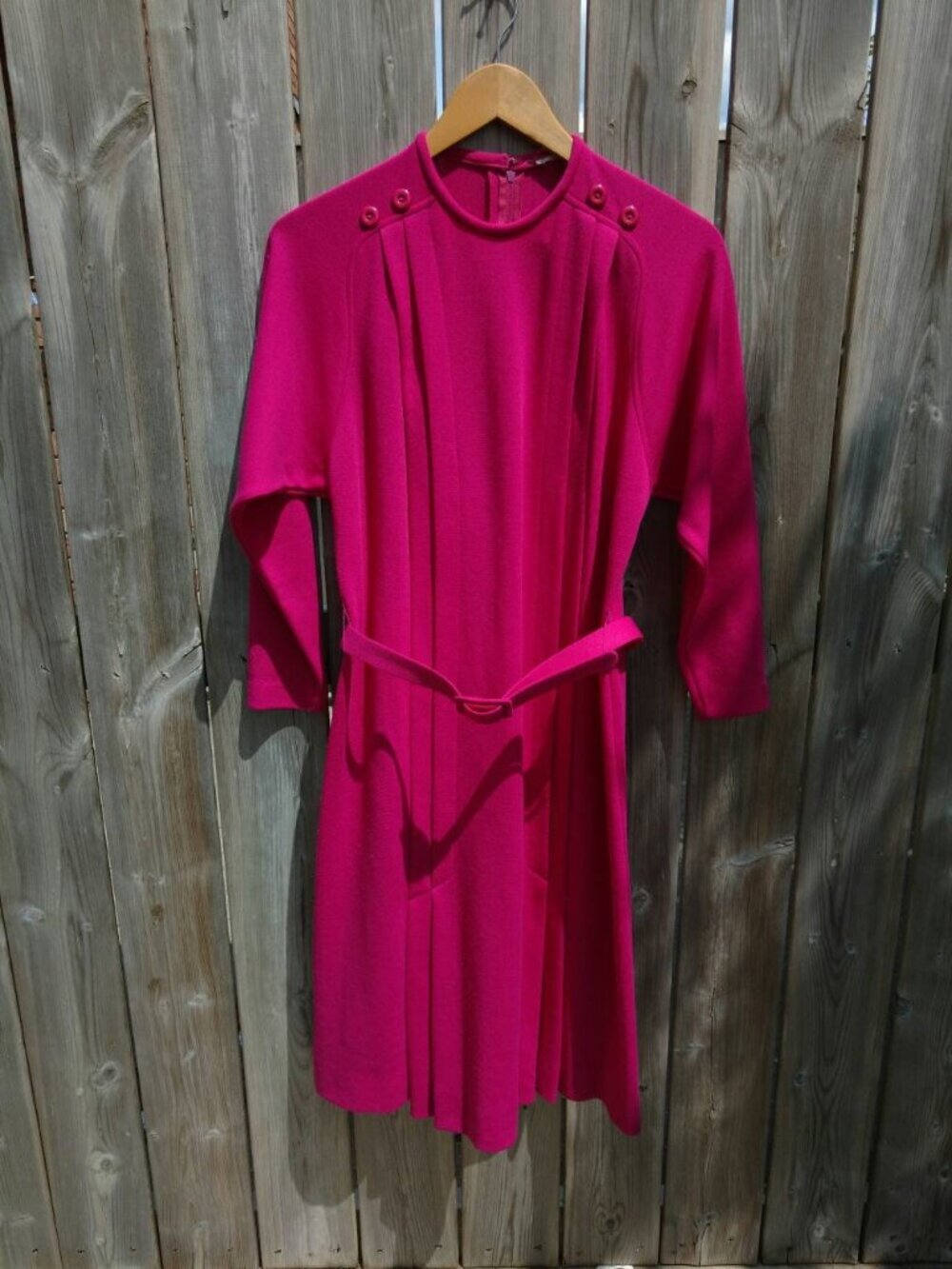 Vintage 70s Pink Dress Polyester Knit Long Sleeves Medium 40" Bust